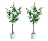 Garvee Árbol de Rosas Artificiales Blancas 120cm, 2 Unidades, con Maceta Blanca, para Decoración Interior Estilo Nórdico - Blanco-2 piezas