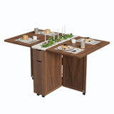Garvee Mesa De Comedor Plegable Con Almacenaje, 6 Ruedas Y Cajón, Madera Ingeniería, Compacta Y Multifuncional Para Espacios Pequeños, Color Nogal - Nogal