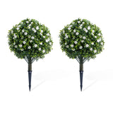 Garvee Topiario Artificial 60 cm con Rosas, Set de 2, PE Resistente UV, Interior y Exterior, Verde y Rojo - Blanco