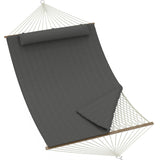 Garvee Hamaca Doble para 2 Personas 350 cm con Soporte de Madera Cuerda de Algodón Almohadilla Ajustable para Patio y Jardín Gris Oscuro - Gris Oscuro