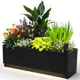 Garvee Macetero Metálico LED 119x41cm Con Tiras De Luz Exterior y Controlador, Acero Negro Con Iluminación Ambiental, para Patio y Jardín