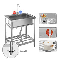 Garvee Fregadero Industrial Independiente de 1 Seno 71x51x86 cm Acero Inoxidable 201 con Grifo Giratorio 360° Balda Inferior y Salpicadero Plata