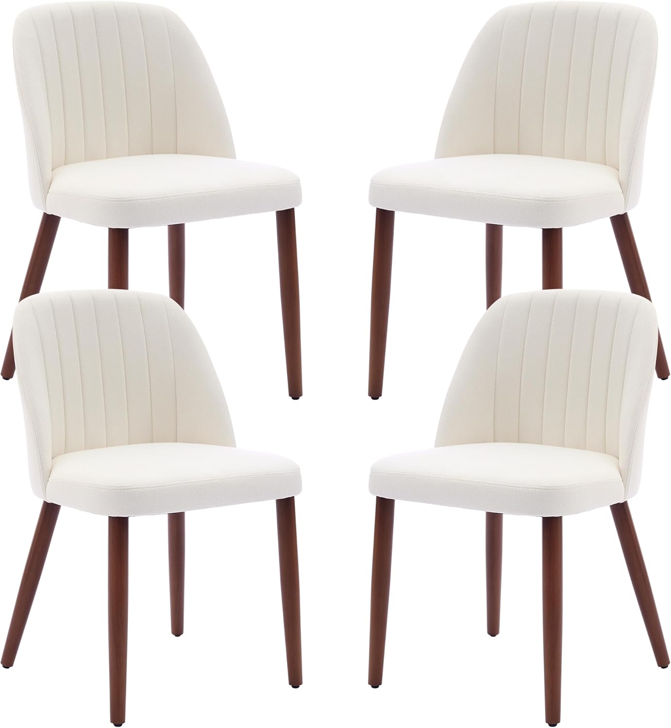 Garvee Juego de 4 Sillas de Comedor Tapizadas en Lino con Patas de Madera de Caucho y Respaldo Ergonómico para Cocina y Restaurante Beige