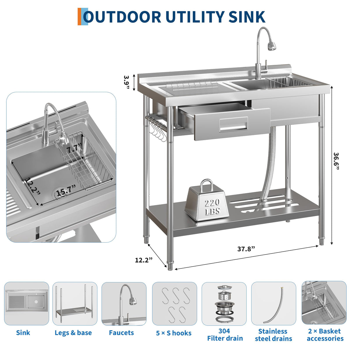 Montaje fácil fregadero independiente