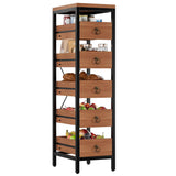 Garvee Estante De Almacenaje De Frutas Y Verduras De Madera 5 Niveles Con Cajones Deslizantes Y Marco Metálico Robusto Para Cocina Y Sala, Industrial, 5 Niveles, Madera Natural - Nogal