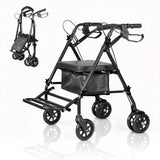 Garvee Andador Plegable De 4 Ruedas Con Asiento Y Frenos Dobles Para Apoyo Y Compra, Altura Ajustable 80,5–91 Cm, Capacidad 136 Kg, Color Negro - Negro