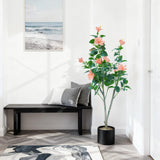 Garvee Arbre d'Hibiscus Artificial 120 cm, Tela Seda y Plástico, Flores Realistas, Pot Blanco, Decoración Interior para Salón y Entrada - Negro