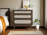 Garvee Cómoda de Ratán con 3 Cajones, Diseño Moderno de Granja, Patas de Madera, Kit Antivuelco, Multiusos para Dormitorio y Sala, 31.5'' Ancho, Color Madera Calida - Marrón oscuro