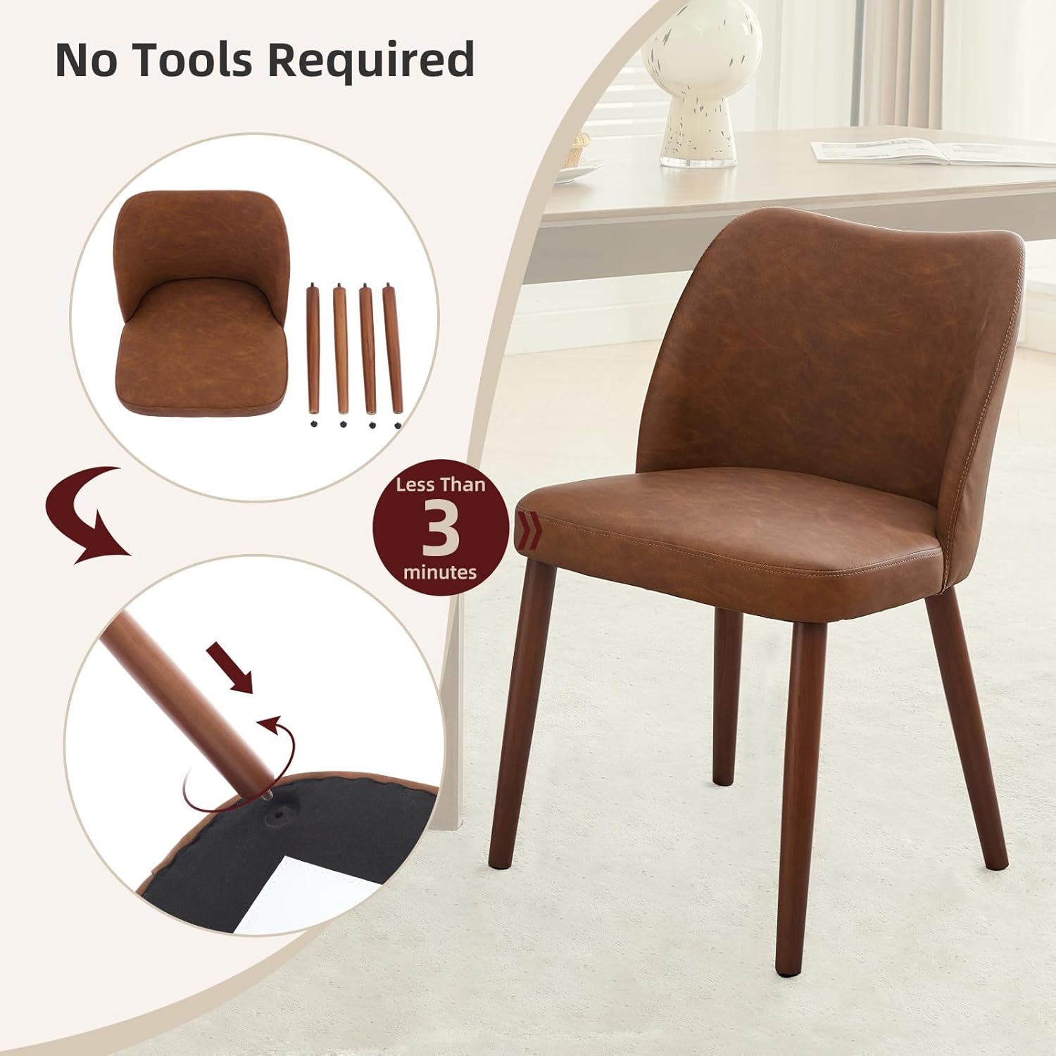 Garvee Pack de 4 Sillas para Comedor de Piel PU Estilo Wingback Asiento Acolchado con Espuma y Patas Robustas de Madera Sillas Modernas de Cocina y Salón Color Marrón