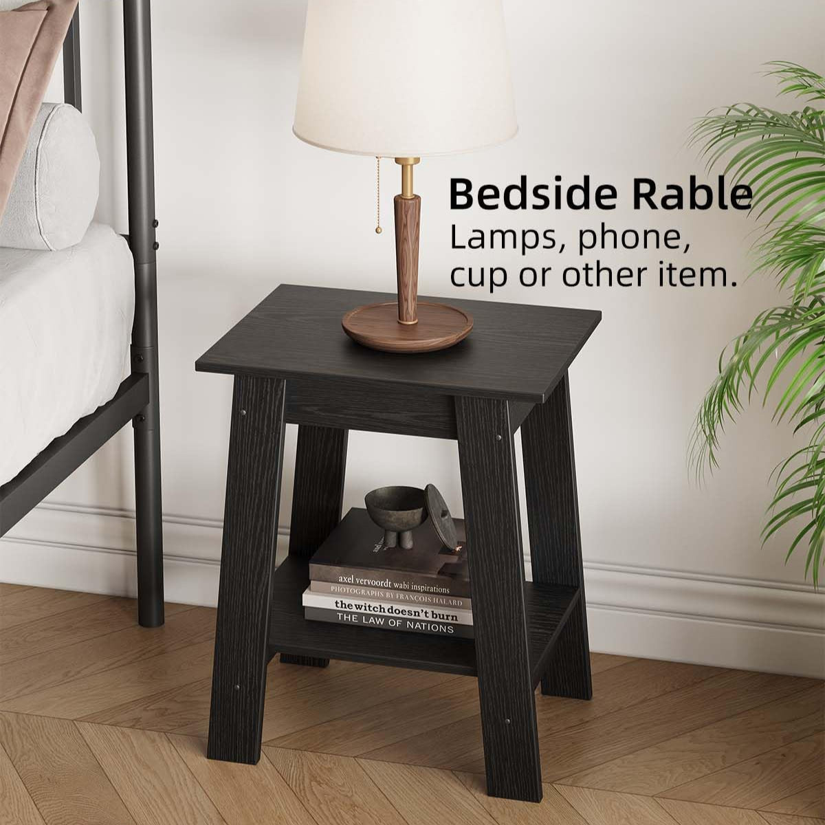 Garvee Pequeña Mesita de Noche de Madera con 2 Estantes para Dormitorio, Sala de Estar, Oficina, Baño 40x30x48CM Negro
