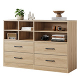 Garvee cómoda de Dormitorio Moderna con 4 Cajones y 6 Estantes Abiertos, Madera de Roble, para Salón y Apartamentos, 120×40×81 cm, Color Natural