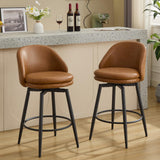 Garvee Taburetes de Barra Giratorios 66 cm con Respaldo, Asiento Acolchado, Patas Metálicas, Cuero PU Marrón para Cocina Moderna - Marrón