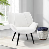 Garvee Sillón Orejero Moderno, Tapizado en Tela de Pana a Rayas, 4 Patas de Madera, Estructura Metálica, 160 kg, para Salón y Dormitorio, Blanco Rallado - Blanco