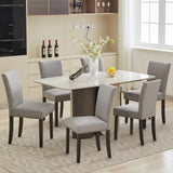 Garvee juego de 6 Sillas de Comedor Tapizadas con Tachuelas para Cocina y Comedor, 46×58×94 cm, Tela Moderna y Madera Robusta - Gris Claro