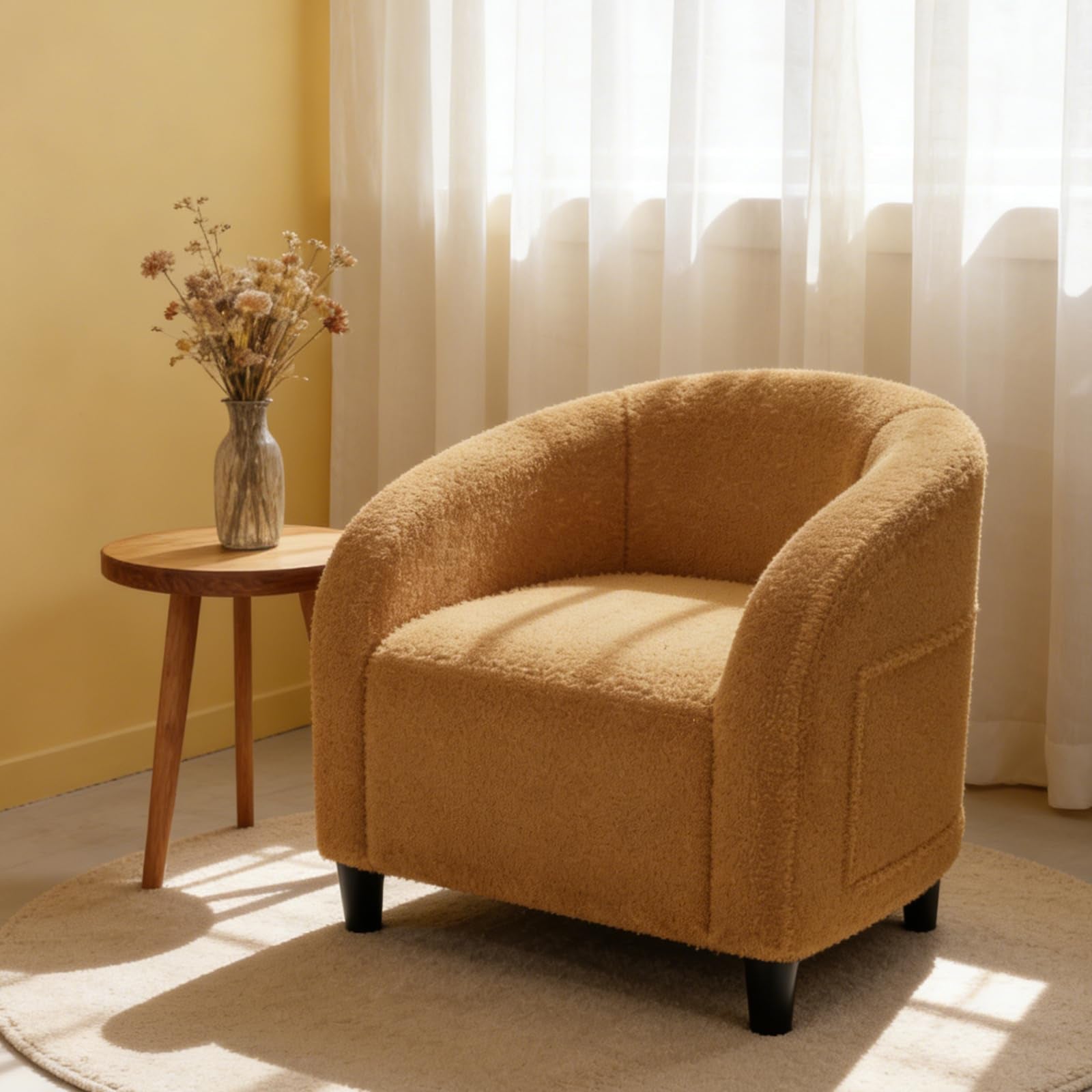 Sillon auxiliar wrapping con diseno envolvente de felpa de rizo color amarillo alegre Garvee