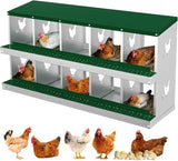 Garvee Caja de Nido para Gallinas 10 Compartimentos, Acero Galvanizado 0.7mm, Recolector de Huevos, Diseño Inclinado, Fácil Instalación Gallineros, Verde - Verde