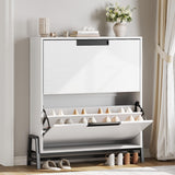 Garvee Gabinete Estrecho para Zapatos Blanco con 2 Cajones Abatibles, Paneles Ajustables y Barandilla Superior, Patas Metálicas, 80 x 24 x 93,7 cm - Blanco