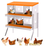 Garvee Caja de Nido para Gallinas 6 Compartimentos con Soporte, Acero Aleado Galvanizado, Diseño Elevado Ventilado Gallineros Granjas, Naranja - Naranja