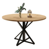 Garvee Mesa de Comedor Redonda para 4 Personas, 119 cm, Base Metálica Resistente, Madera de Roble, Diseño Seguro Sin Esquinas, Patas Antideslizantes, Fácil Montaje, Cocina y Sala - Roble