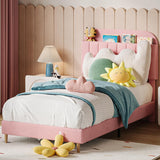 Garvee Cama Individual con Almacenaje y Cabecero Tapizado en Terciopelo Rosa para Niñas, Estructura Fuerte de Madera, Silenciosa y Fácil de Montar - Rosa