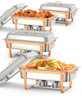 Garvee Set de Buffet con 4 Chafers Rectangulares 8QT Acero Inoxidable Plegables para Eventos Banquetes - Oro Rosa