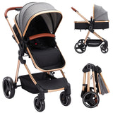 Garvee Cochecito para Bebé 2 en 1 Alto Visión S500 Upgrade, Plegable y Ligero, Sistema de Viaje Compacto, Chasis de Aleación de Aluminio,  Modelo Cuna,Dirección Regulable, Oro & Negro