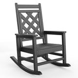 Garvee Silla Mecedora Exterior Adirondack HDPE Resistente al Clima, Soporta 172 kg, Textura Madera, Diseño Ergonómico, Fácil Montaje, Patio y Jardín, Negro