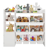Garvee Organizador de Juguetes Infantil 4 en 1 con 8 Contenedores, Estante de MDF Seguro y Moderno para Cuarto de Juegos y Aula, Blanco, 44.3x11.8x39.4 in - Blanco