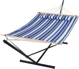 Garvee Hamaca Doble para 2 Personas con Soporte Metálico Resistente, Algodón Cómodo, Azul, Interior y Exterior, Capacidad 204 kg - Azul