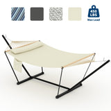 Garvee Hamaca Doble de 3,66m con Soporte de Acero en T, Cama Colgante con Barra de Madera para Jardín y Exterior, Beige Crema para 2 Personas - Beige