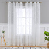 Garvee Cortinas de Velo Transparentes con Patrón Geométrico, Textura de Lino, Color Blanco 132x137 cm para Sala y Dormitorio