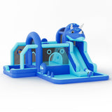 Garvee Castillo Inflable Dinosaurio con Tobogán, Tecido Oxford Duradero, Área de Juego Grande, Seguro, Fácil Montaje, Uso Interior y Exterior - Azul