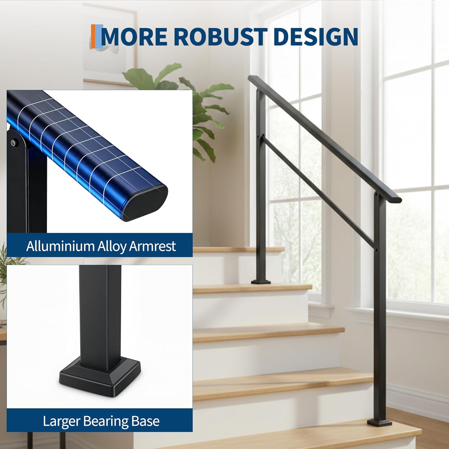 Garvee Barandilla para Escalera de 4 Peldaños Pack de 2 Unidades Sistema de Seguridad Robusto para Pasillos y Entradas Negro