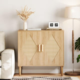 Garvee Buffet Cabinet con Puertas de Ratán Tejido, Estantes Ajustables, Patas de Madera Robusta para Salón y Entrada, 31.5”W x 31.2”H x 13.78”D, Natural Wood