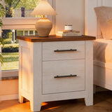Garvee Mesita de Noche con 2 Cajones, Mesa Auxiliar de Madera para Dormitorio y Salón, Estilo Moderno Marrón y Blanco