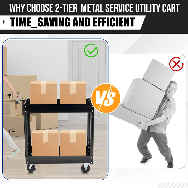 Carro de herramientas de dos niveles con estantes espaciosos