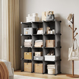 Garvee Organizador Modular 12 Cubos Apilable Kit Antivuelco Acero y PP Pies Elevados Fácil Montaje Gris Ideal para Dormitorio y Armario - Gris