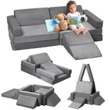 Garvee Sofá de juego modular para niños con 12 bloques de espuma, desplegable, seguro y lavable para cuarto infantil, color cordón acolchado - Gris