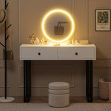 Garvee Escritorio Tocador Blanco con Espejo LED, 3 Modos de Luz, 2 Cajones, Metal y Tablero Resistente para Dormitorio Moderno - Blanco