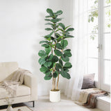 Garvee Árbol Artificial Higuera de Hoja Grande 183 cm, Realista, Ajustable, Maceta Blanca, Sala y Oficina, Verde - Verde