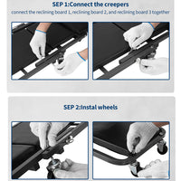 Garvee Asiento Mecánico Plegable 2 en 1 Z-Creeper 91cm 6 Ruedas Giratorias Acero Resistente 149.7kg Carga Máxima con 2 Pares de Guantes para Taller de Reparación Automotriz Negro