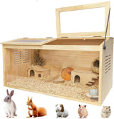 Garvee Jaula de Madera para Hámster 80x40x40cm Hábitat de Pequeños Roedores con Vista Panorámica - Color de Madera