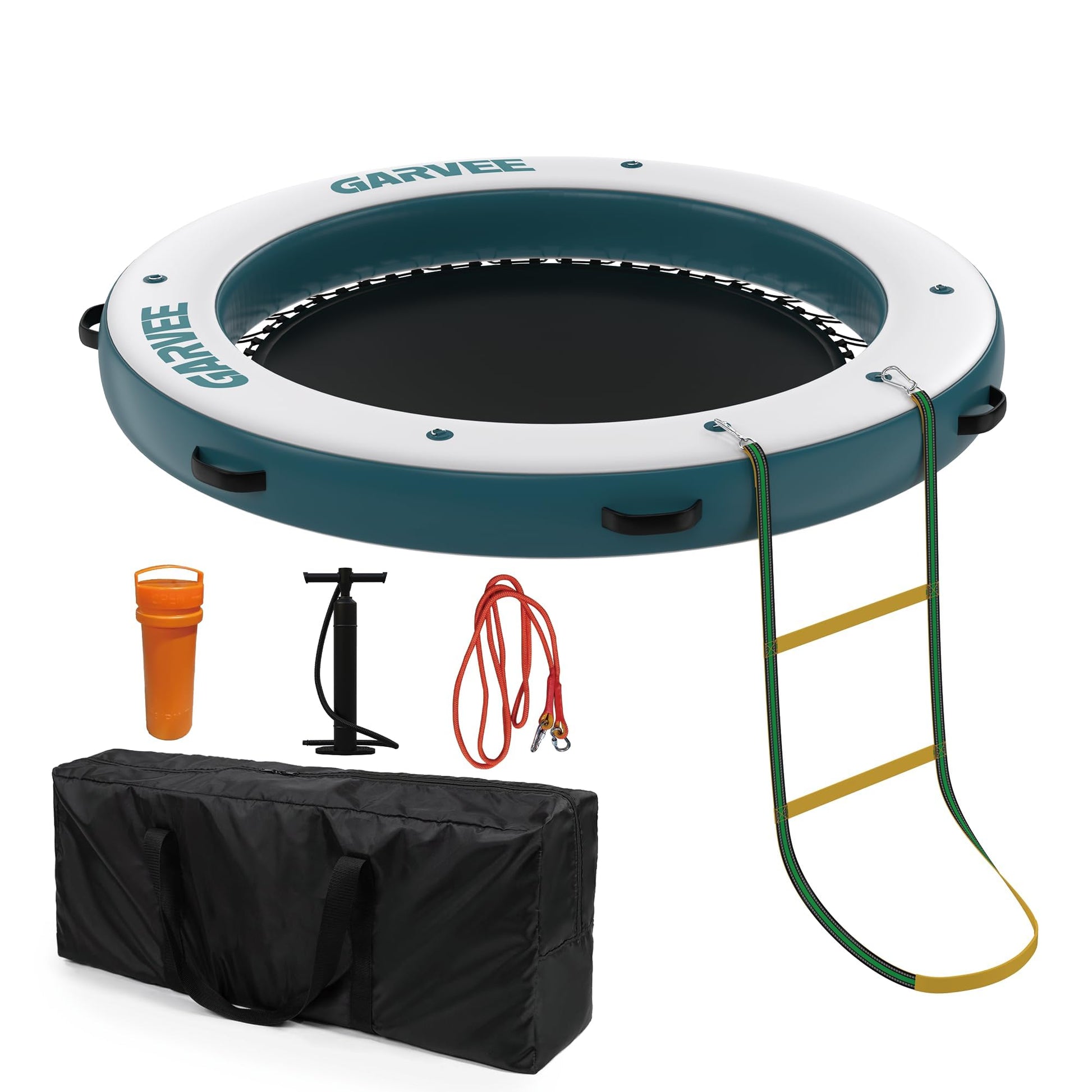 Garvee Hamaca Inflable de Agua 305cm/244cm Plataforma Flotante con Malla PVC Marino Resistente Anclaje Seguro para Piscina y Lago Multicolor