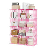 Garvee Estantería de Almacenamiento Cúbica 12 Cubos, Negra, Metal Duradero, Modular y Apilable, Organizador de Interior, Diseño Moderno, Capacidad 10Kg por Cubo - Rosa