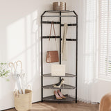 Garvee Perchero esquina 02 ángulo cortado metal 6 ganchos dobles estante zapateros diseño industrial ahorro espacio interior entrada pasillo IdealHouse gris piedra - Gris de Piedra