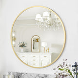 Garvee Espejo Redondo de Pared 61 cm, Marco de Aluminio Dorado, Vidrio Flotante 5 mm, Antióxido, para Baño y Salón, Estilo Moderno - Dorado