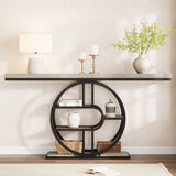 Garvee Mesa de Entrada Consola Industrial 120 cm con 5 Estantes Marco Metálico en O MDF Resistente para Salón y Pasillo Diseño Estrecho Negro - Gris