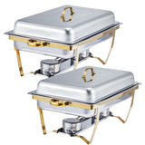 Garvee Set de 2 Chafing Dishes Buffet 7.6L Rectangular Acero Inoxidable Control Dual Temperatura Asas Antiescaldado para Eventos y Catering Profesional - Dorado