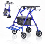 Garvee Andador Plegable De 4 Ruedas Con Asiento Y Frenos Dobles Para Apoyo Y Compra, Altura Ajustable 80,5-91 Cm, Color Azul - Azul