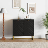 Garvee Aparador Moderno 80 cm con Almacenaje, Puertas Chevron, Estante, Madera y Metal, Elegante para Comedor o Entrada, Color Dorado - Negro